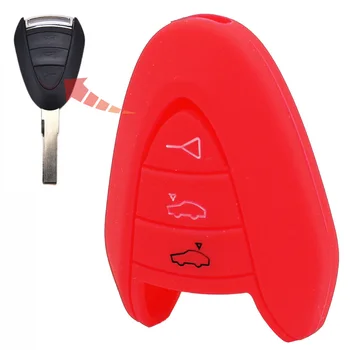

1pcs 3 button Silicone Car Key Case For Porsche Boxter 911 Cayman Cayenne 996 Auto Key Protector Cover Red Rose Red