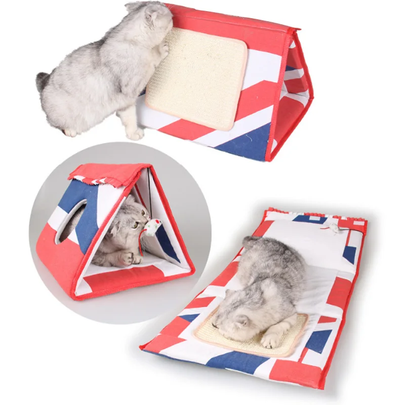 

Pet Dog Cat Kennel Bed Mat Multifunction Foldable Scratch Board with Small Toy HUG-Deals