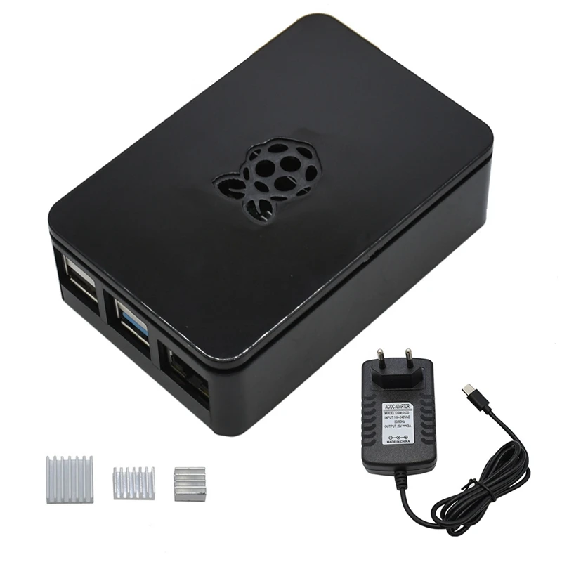 Для Raspberry Pi 4 Модель B ABS чехол 2G Оперативная память DIY Kit с серебряной радиатора 5V 3A Мощность адаптер для Raspberry Pi 4B(штепсельная Вилка европейского стандарта