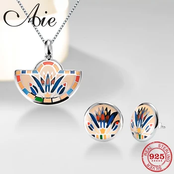 

Round Colorful Glass Jewelry set for women Authentic 925 Sterling Silver charms Fashion pendant Earrings Party Enamel