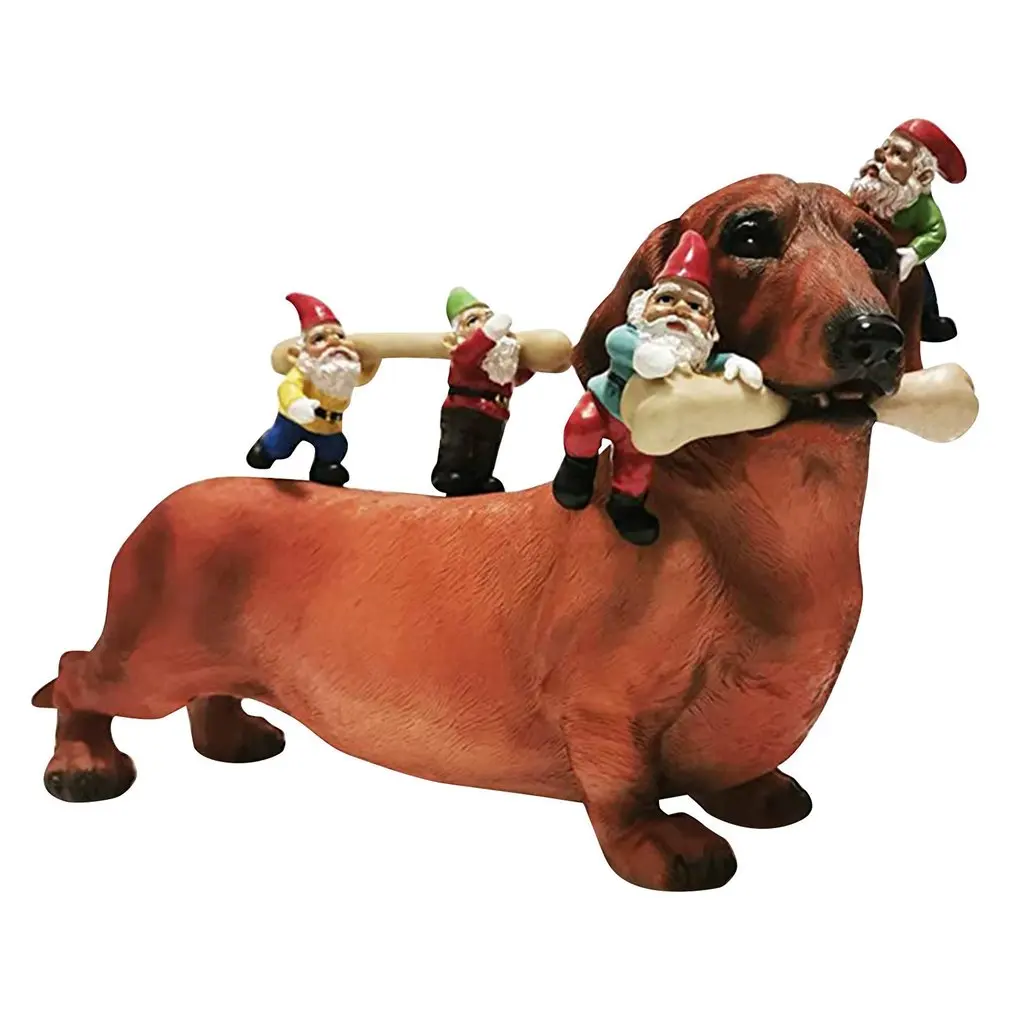 Garden Gnome Statues Dachshund Dog Garden Resin Decor Dwarfs Statue