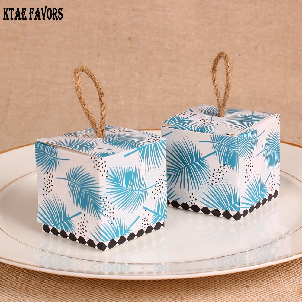 

KATE FAVORS Tropical Chic Palms Candy Box Wedding Gifts For Guest Paper Boxes With Rustic Burlap Twine Decoration Wedding Favors