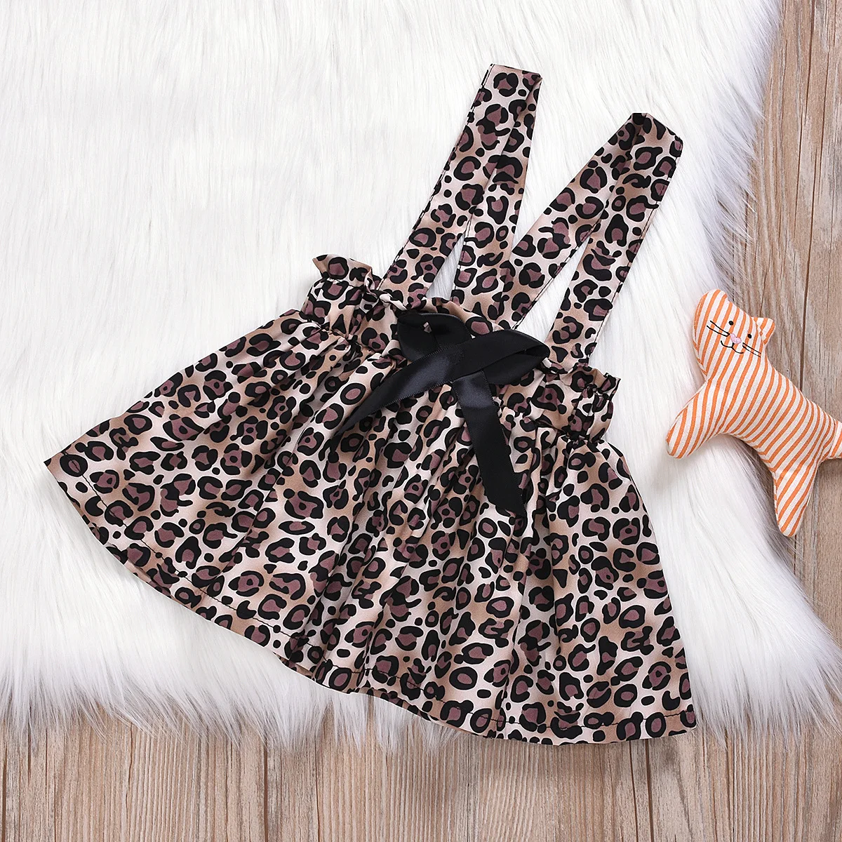 Humor Bear/весенняя одежда для маленьких девочек; черная рубашка+ леопардовое платье на бретелях; комплект одежды; Детский костюм; одежда для малышей