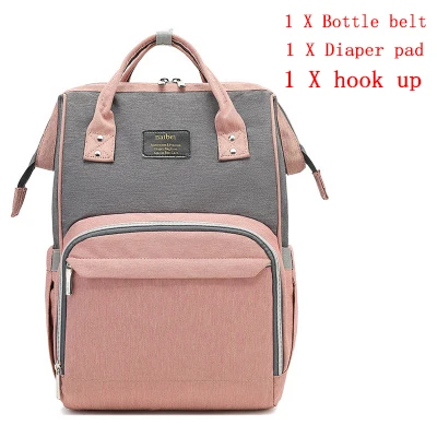 Pink gray Новая сумка для подгузников, модная сумка для мам, сумка для подгузников для мам, большая вместительность, рюкзак для детской коляски, дизайнерская сумка для ухода за ребенком - Цвет: Pink gray