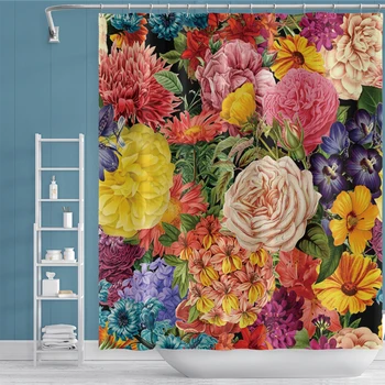 

Cassisy Colorful Mixed Style Flowers Prints Shower Curtains Waterproof Polyester Fabric Bathroom Screen Bath Curtain Home Decor