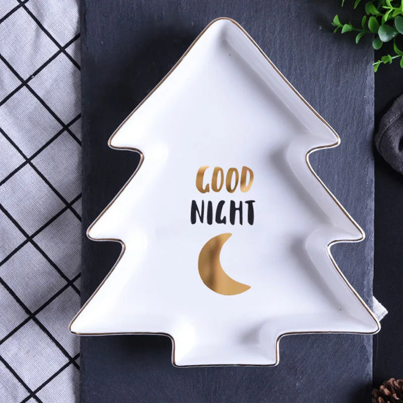 JINSERTA Christmas Tree Dinner Plate Dish Tableware Dessert Fruit Salad SuShi Cake Breakfast Plate Home Desktop Decorative Tray