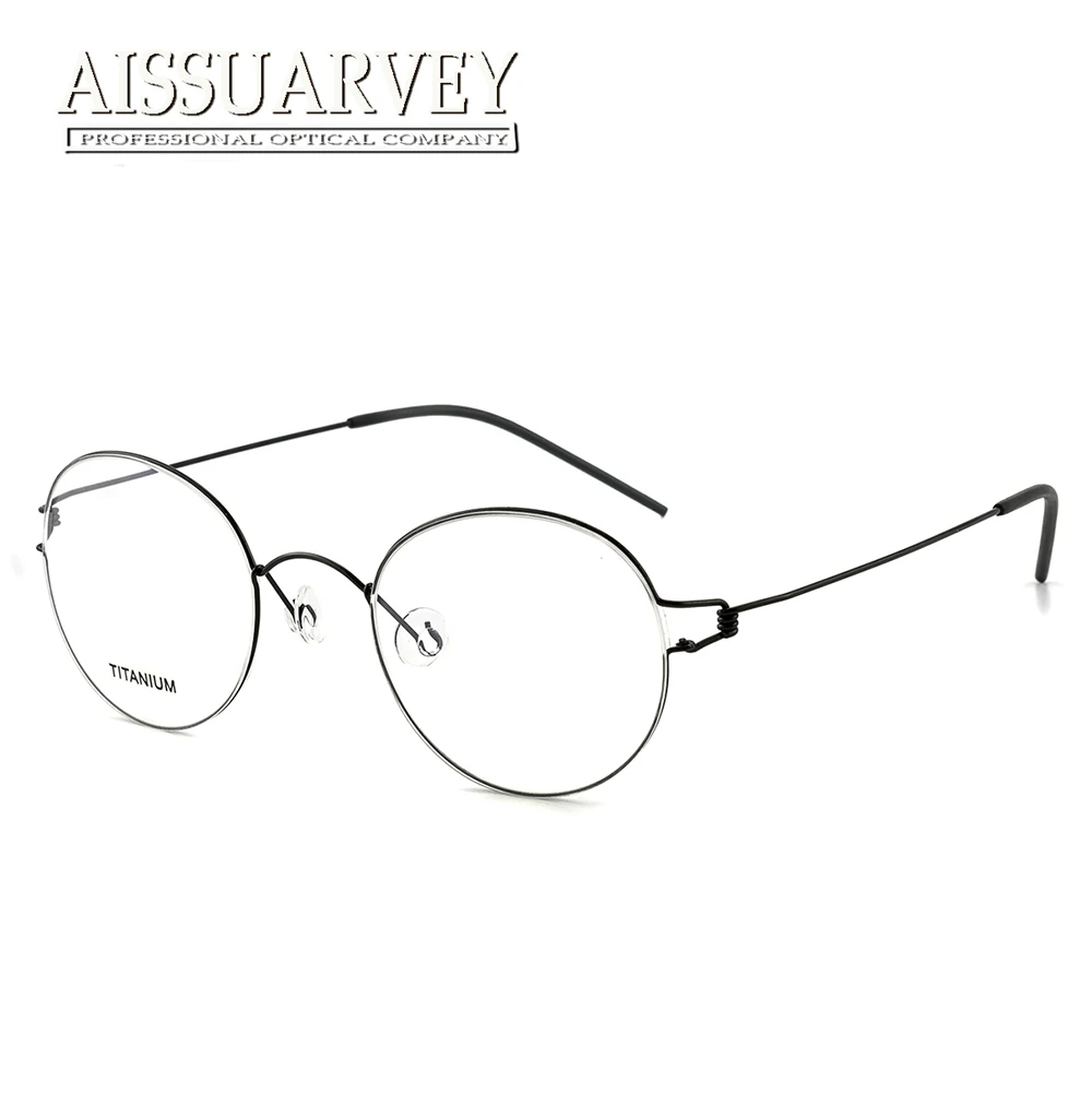 Титановые круглые винтажные оптические оправы для очков, фирменный дизайн, высокое качество, очки для женщин и мужчин, Безвинтовые очки по рецепту - Цвет оправы: Черный