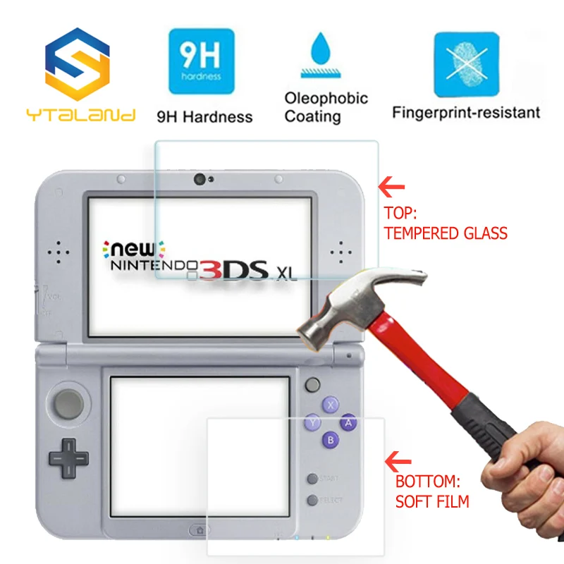 Ytaland Top+bottom Tempered Glass Screen Protector For Nintendo New 3ds
