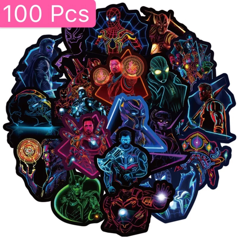 

30PCS Neon Marvel Super Hero The Avengers Stickers PVC Waterproof Stickers Skateboard Fridge Phone Guitar Motorcycle Luggage