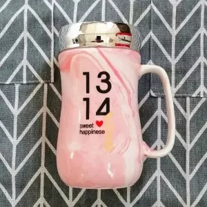 Creative Mug Ceramic Cup Cute Couple Coffee Cup Pair Korean Female Student Cup with Lid Spoon Trend Coffee Cup Travel Travel Mug - Цвет: 420ML set