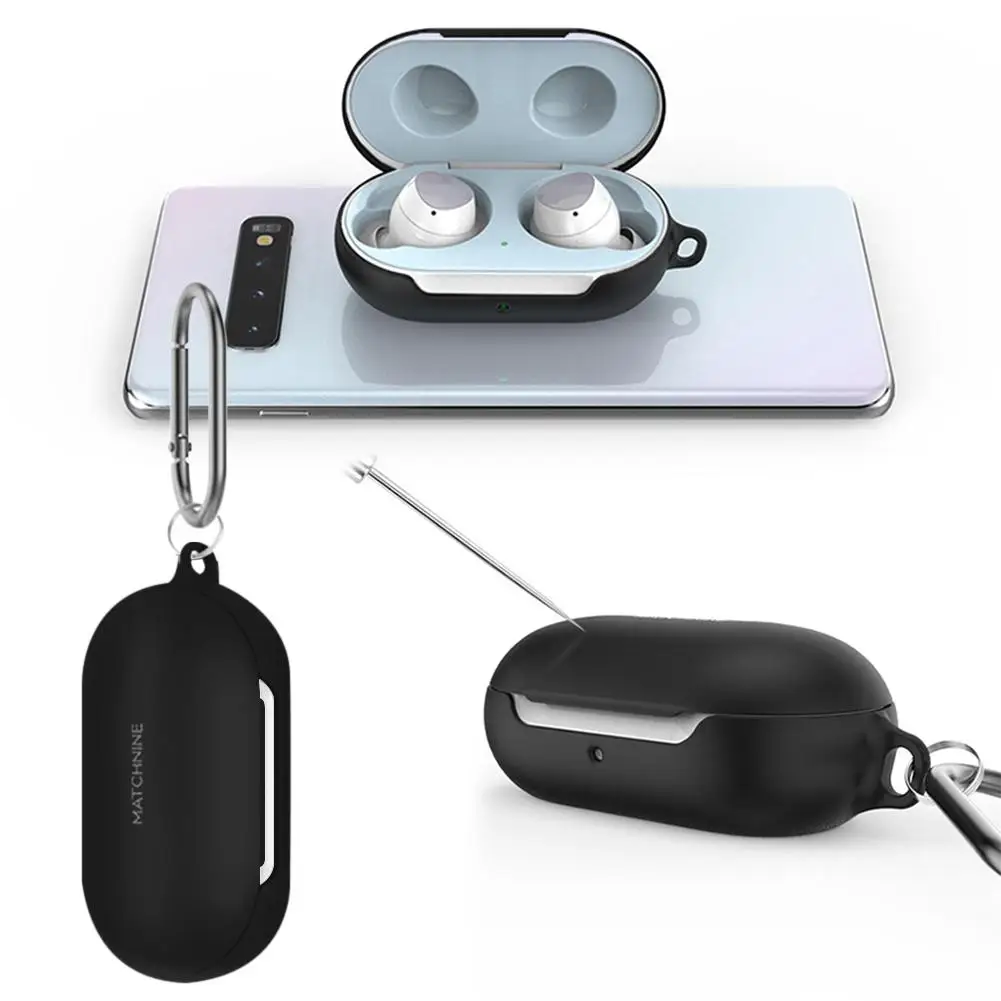 

Headphones Flip Silicone Case Anti-fall Waterproof Drop Protection Cover With Carabiner For Samsung Galaxy Buds 2019 Portable