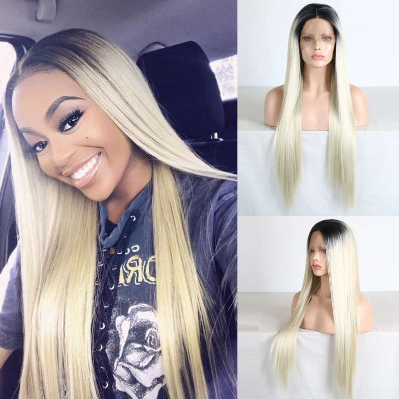 

Charisma Ombre Blonde Wigs for Women Synthetic Lace Front Wig Long Silky Straight Hair Cosplay Wig High Temperature Lace Wigs