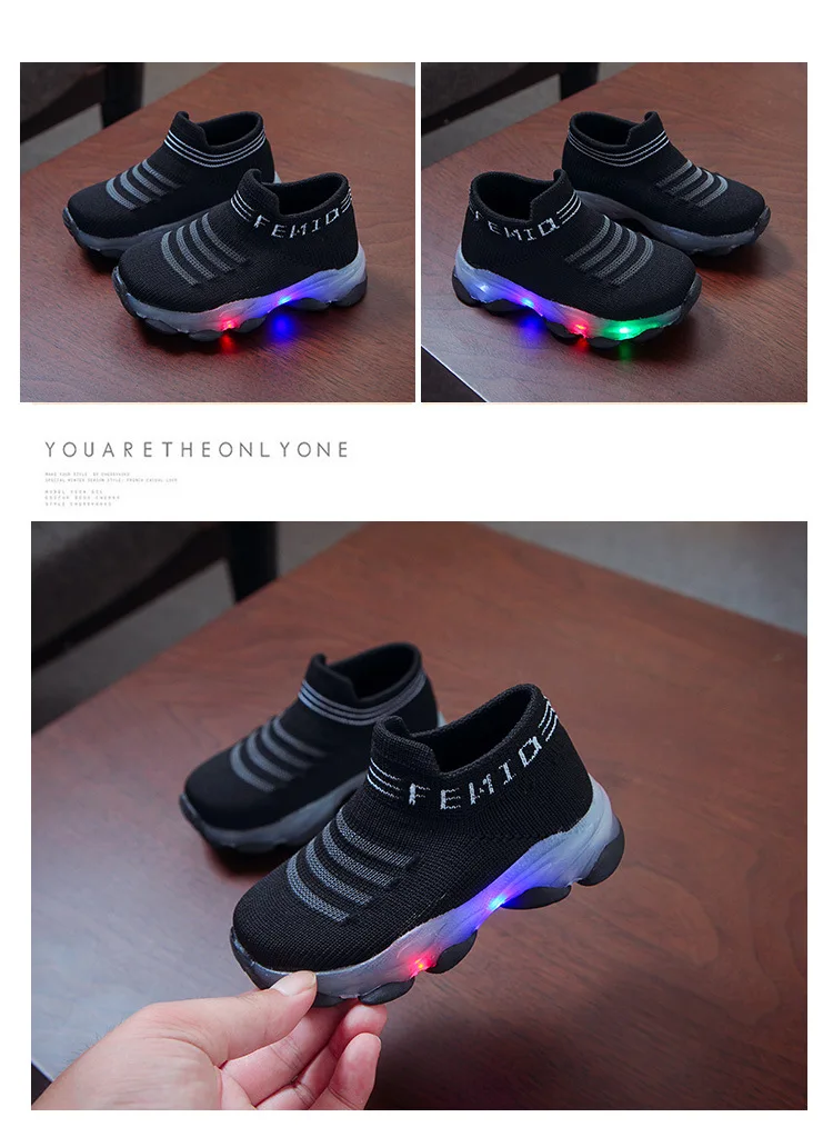 Светодиодный обувь, светящиеся кроссовки со светлой подошвой, Детские корзины для мальчиков, Breatbable, обувь без шнуровки, Femme tenis feminino, светодиодный Тапочки
