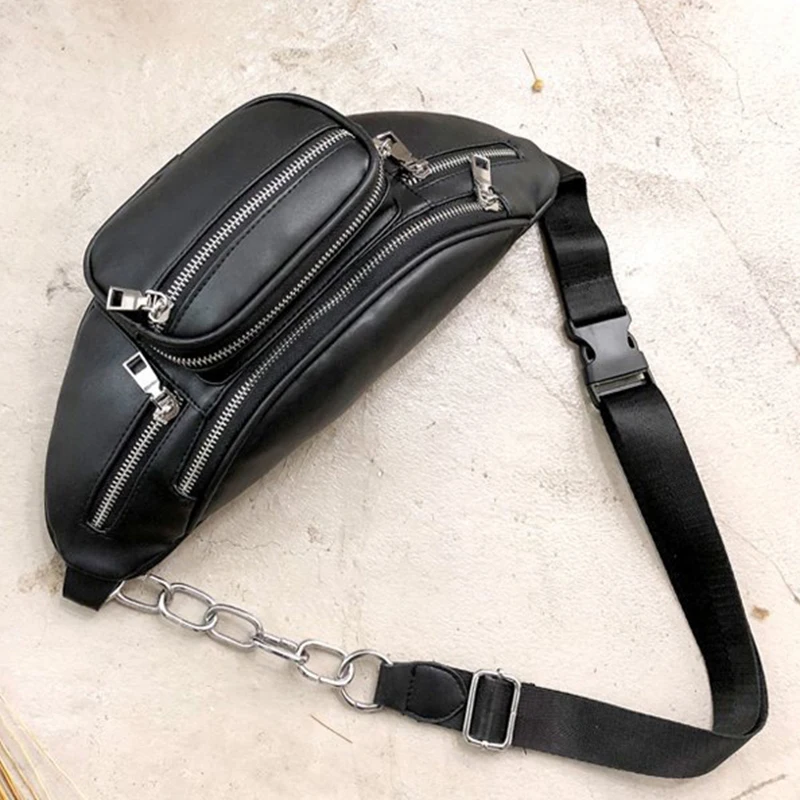 Men Women Chest Bag Leather Shoulder Messenger Bags Multi Pockets Travel Bag for Female Waterproof Short Trip Chest BagPack - Цвет: Черный