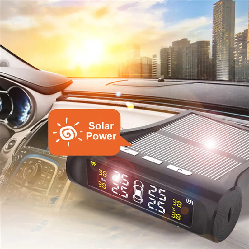 Автомобильная TPMS система контроля давления в шинах Беспроводная Солнечная энергия Быстрая зарядка цифровой ЖК-дисплей Автоматическая охранная сигнализация s