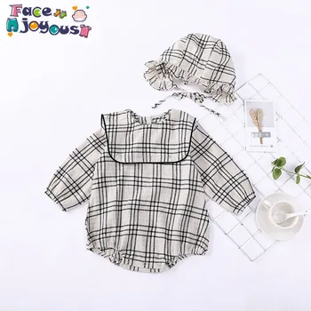 

New Baby Plaid Romper Hooded 0-2t Baby Girl Clothes Rompers 100%cotton Newborn Baby Clothes Baby Hundred Days Clothes Romper
