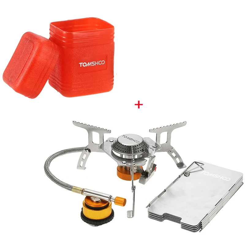 TOMSHOO Camping Equipment Gas Stove Kit Foldable Backpacking Camping Gas  Burner Windproof wood stove Gas Adapter Cookware - AliExpress
