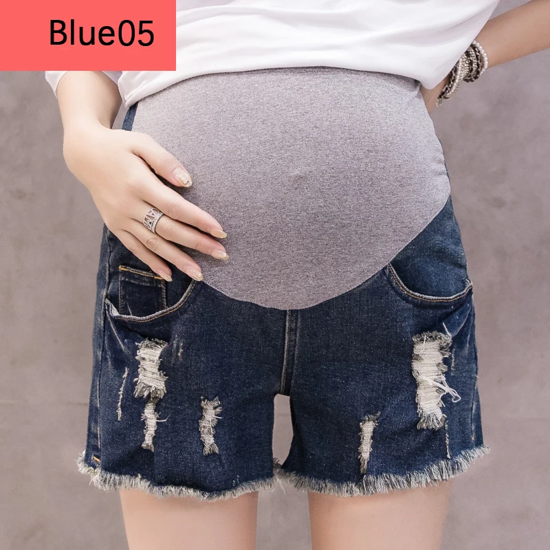 Blue 05 Большие размеры, M-4XL, летние шорты для беременных, джинсовые шлифовальные заклепки для одежды с высокой талией, джинсы для беременных, Одежда для беременных - Цвет: Blue 05