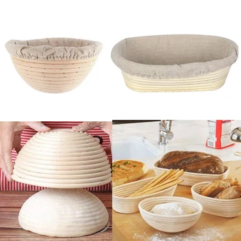 

Fermentation Rattan Woven Dough Basket with Cloth Cover Baking Bread baguette Proofing Proving Storage Baskets