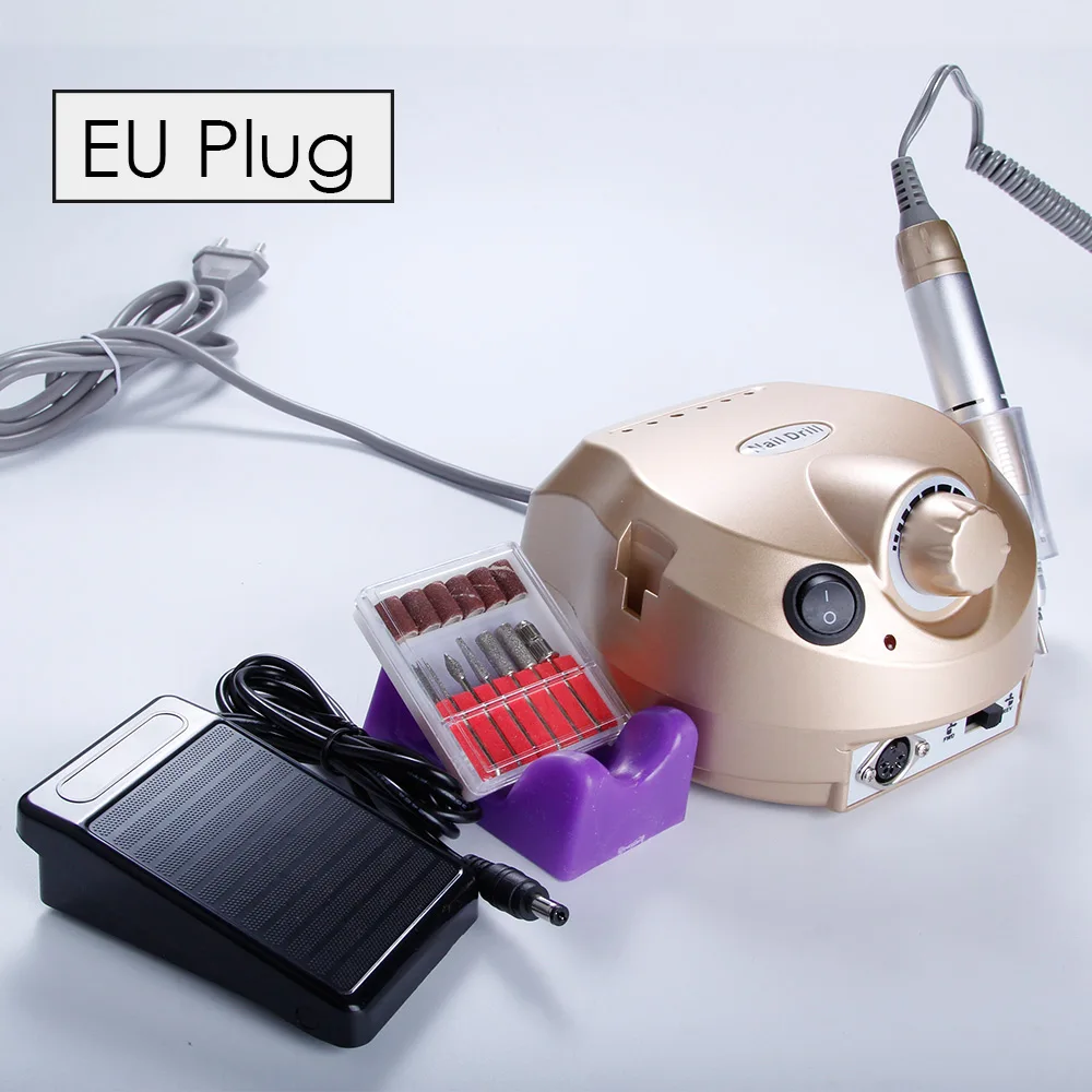 Gold EU Электрический аппарат для маникюра, гель для удаления кутикулы, 10 шт., фрезерные сверла, гель для удаления кутикулы, педикюрный аппарат, дизайн ногтей - Цвет: Gold EU
