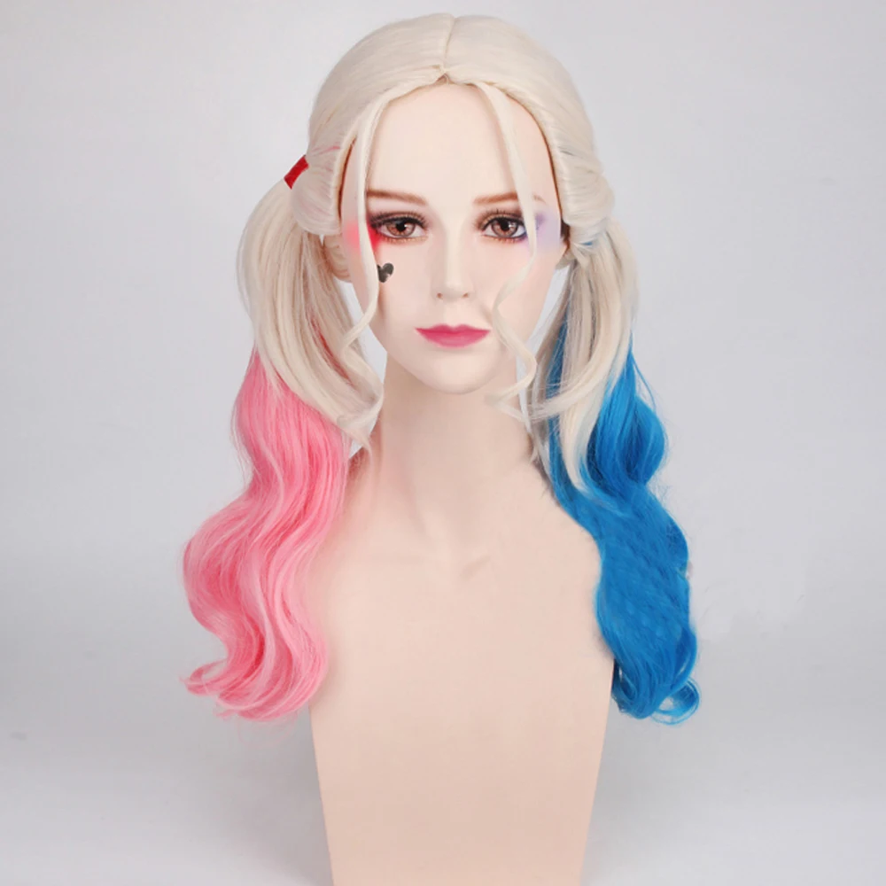 LiangMo синтетический длинный волнистый парик отряд самоубийц парик клоун женский Халле Квинн розовый Омбре синий косплей парик для женщин