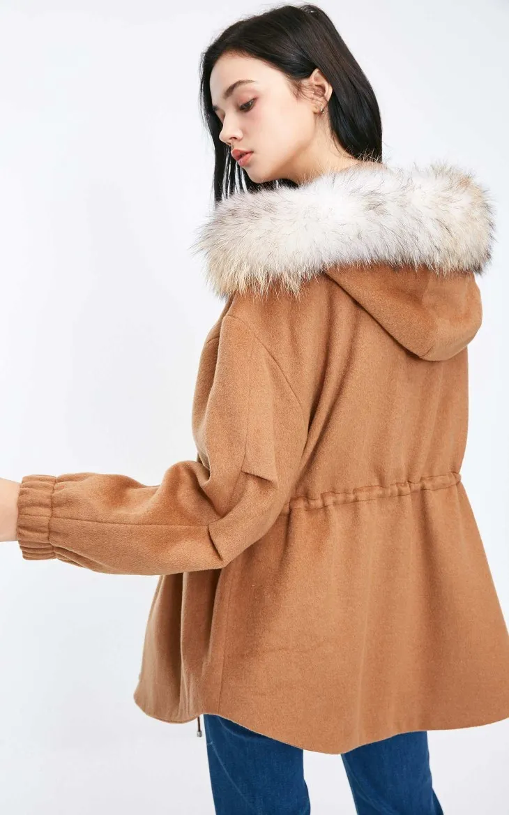 Vero Moda Женская Съемная енота с капюшоном шерстяное пальто парка пальто | 318327520