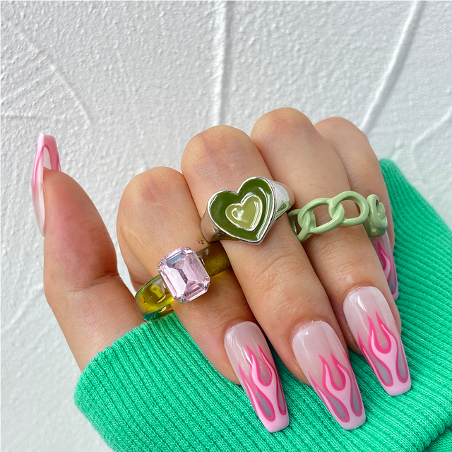 Heart Y2K Ring Set Open Cooper Rings For Women Candy Color Hand-painted Knuckle Rings Jewelry