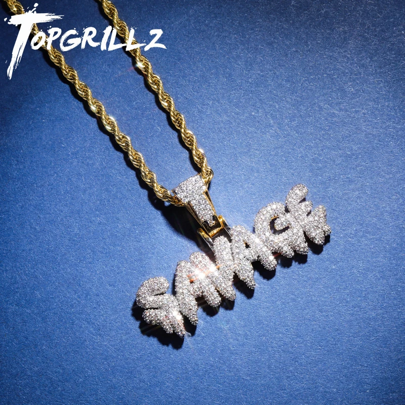 Topgrillz Hip Hop Necklace Brass Gold Color Iced Out Chains Micro Pave Cubic Zircon Pendant Necklace Charm For Men Gifts Pendant Necklaces Aliexpress