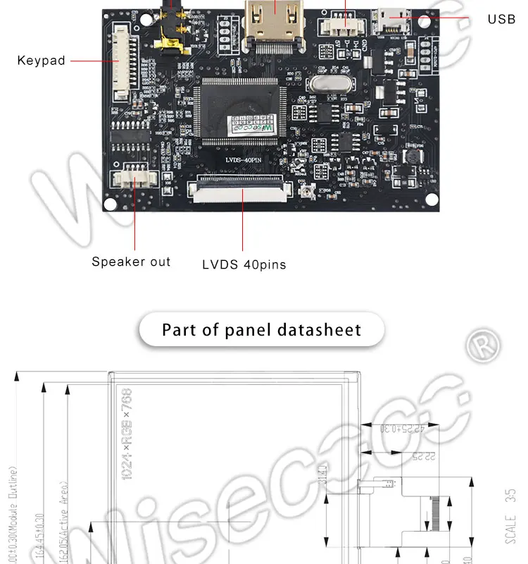 tela lcd, com driver lvds de 40 pinos, para tablet