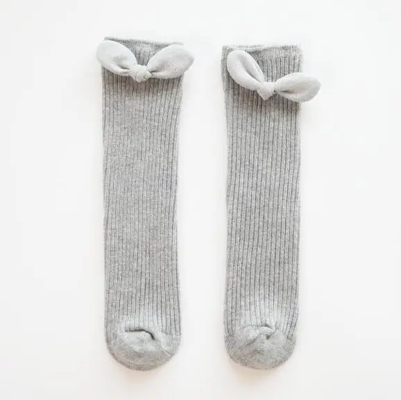 Bowknot is grey Весенне-осенние детские носки без пятки с бантиками ворсовые носки Свободные высокие детские носки-трубочки ручной работы - Color: Bowknot is grey