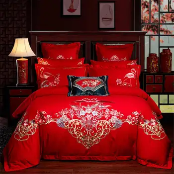 

2019 Happiness Wedding Bedding Sets 4/6Pcs/Set Cotton Duvet Cover With pillowcase Specific style Queen/King Size