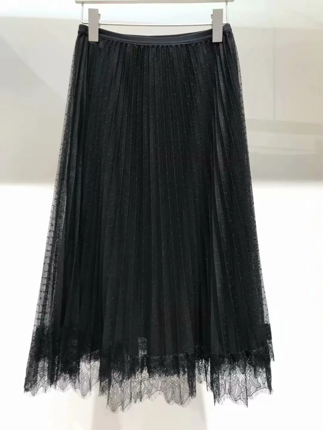 

2019 Spring Clothing New Style Fashion Casual Black And White with Pattern Mesh Dress Pleated Skirt Women's 1194140091