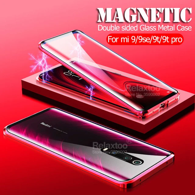 Магнитный чехол для xiaomi mi 9 t двухсторонний из закаленного стекла xiomi xaomi 9se mi9 mi9t pro
