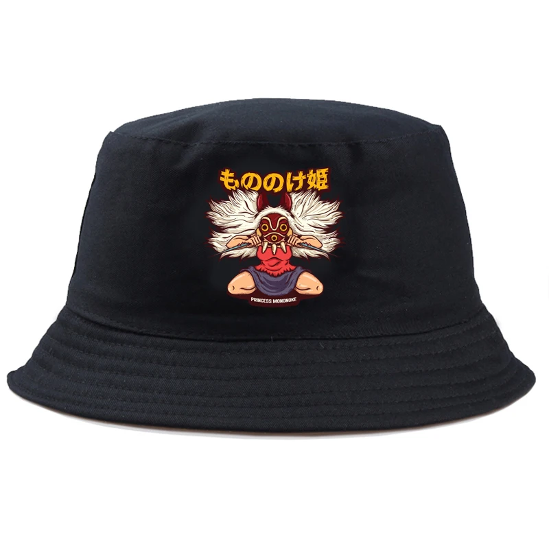 Graphic Princess Mononoke San Ashitaka Fashion Headwear Reversible Aesthetic Fishing Hat Cotton Harajuku Girl Boy Bob | Аксессуары для