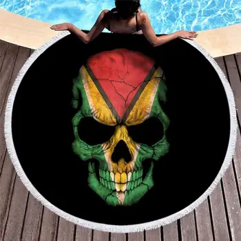

Round Beach Towel with Tassel Gothic Colored Skull Microfiber Towel Travel Picnic Blanket Yoga Mat Tapestry style-7