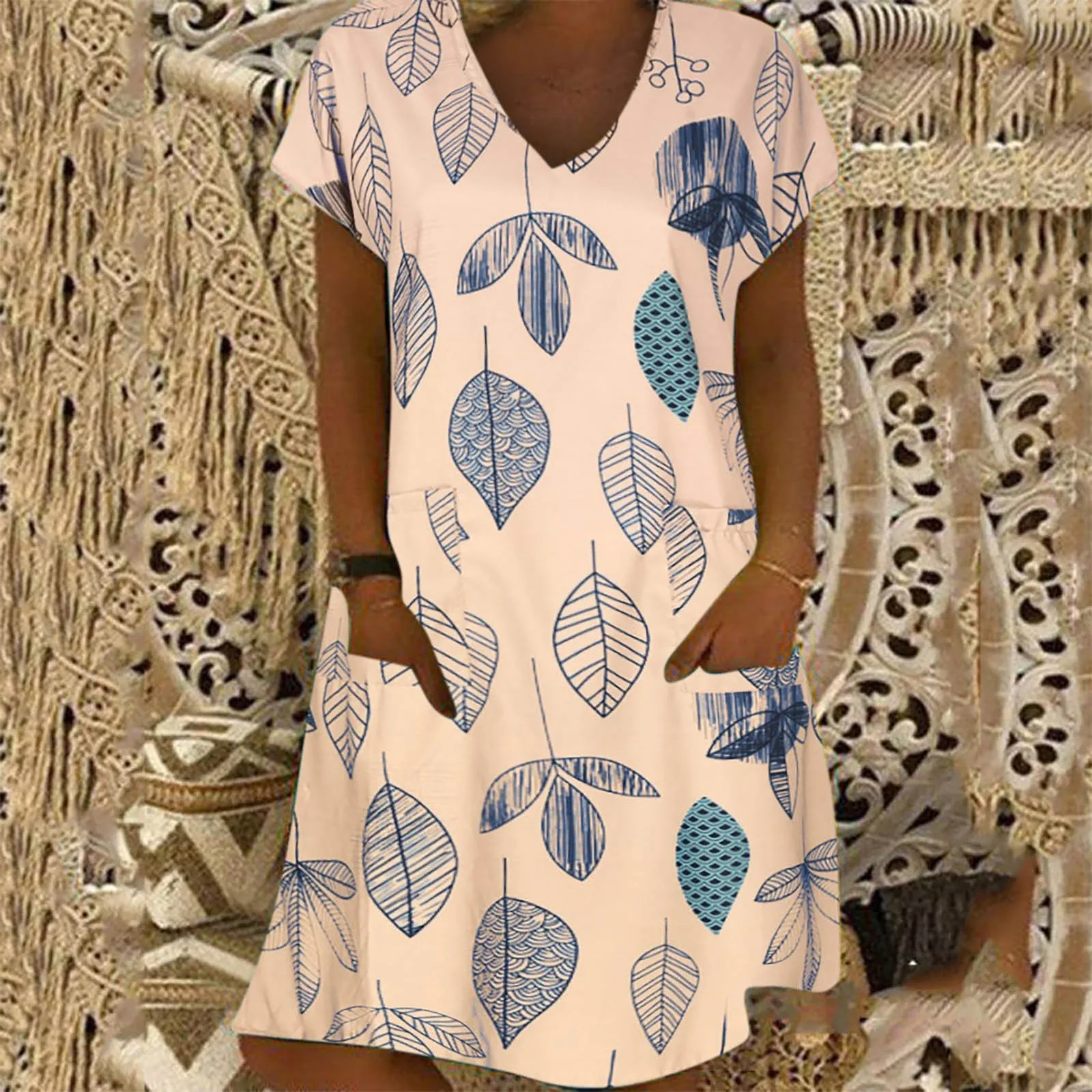 new Floral Print Dress Summer Women Casual Loose Dress Fashion Beach Style Pocket Mini Dress Pocket Dresses Vestido de mujer 1
