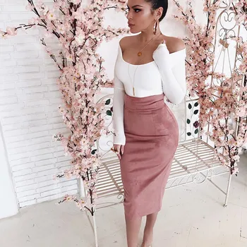 

Women Winter Suede Skirt Office Lady Elegant Wrap High Waist Pencil Skirt Midi Skirts Party Night Pencil Skirts Vestidos