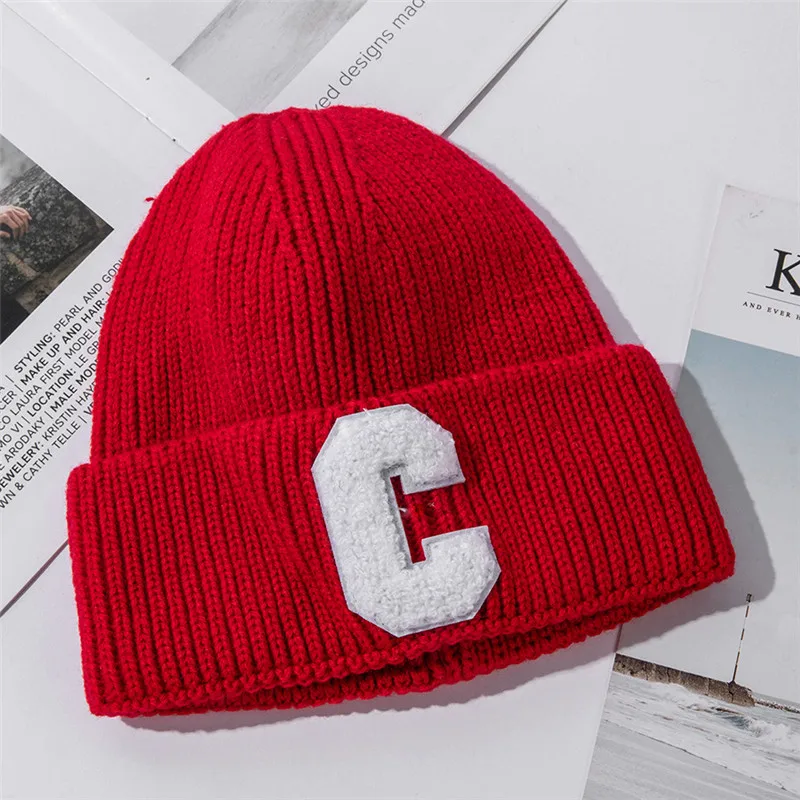 USPOP New Winter Hats Women Thick C Letter Knitted Hats Female