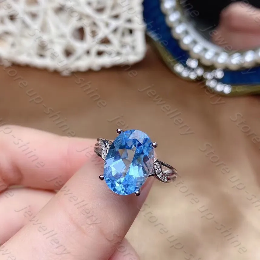 

Hot sale style natural blue topaz ring 925 silver women's ring luxury atmosphere fashion trend