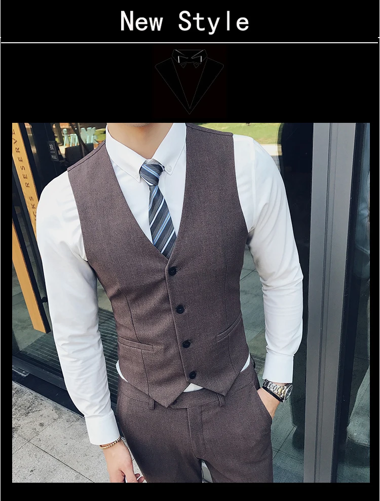 Модный мужской костюм комплект Slim Fit Комплект из 3 предметов, костюм-смокинг Свадебный, выпускной, для жениха, строгая одежда, костюмы пиджак для костюма Masculino(куртка+ брюки+ жилет