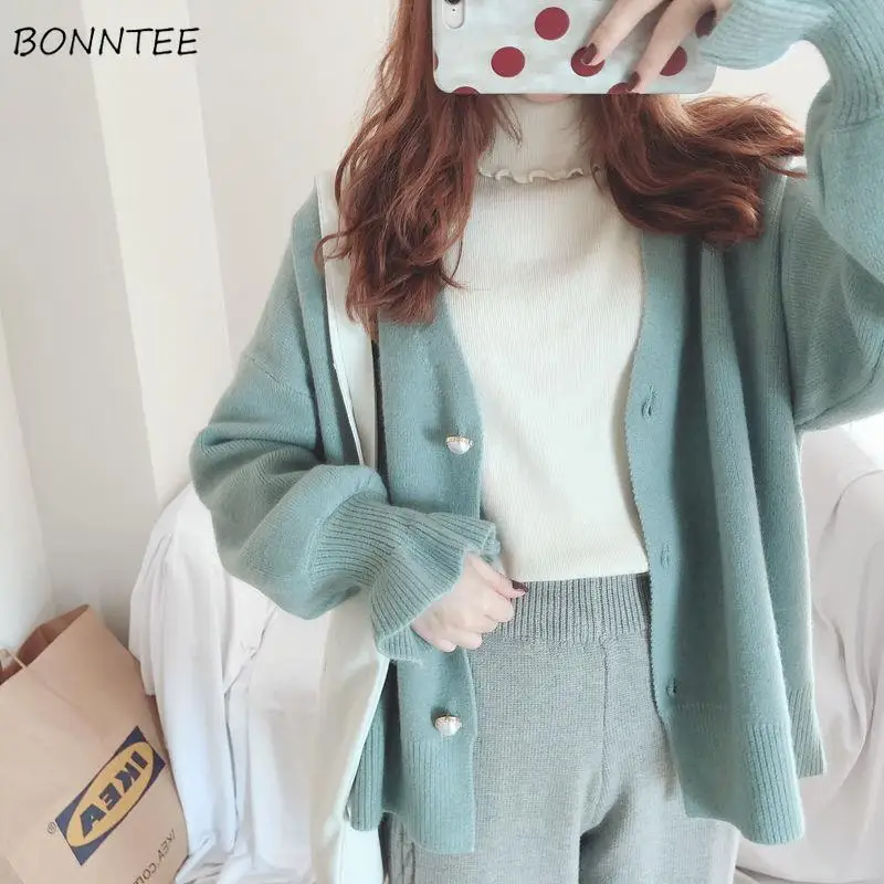 

Cardigan Women Solid Knitted Leisure Cute Ulzzang Student Ruffles Candy Color Basic Sweater Chic Girls Long Sleeve Outerwear Ins