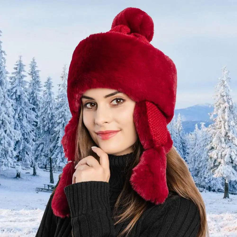 Artificial Fluffy Hat Hats Winter Women's Warm Cap Windproof with Ear Flaps Faux Fur Trapper for Christmas Gift |