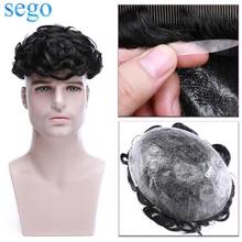 SEGO 8''x10'' Density 130% Thin Skin PU 0.1MM Men Toupee Hair System Remy Human Hair Indian Hair Replacement Hairpiece 5Colors