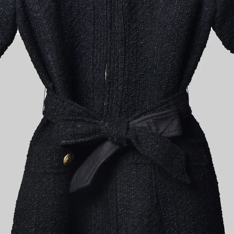 Robe Courte Avec Bas De Jupe Плиссированное мини-платье женское черное офисное женское платье с молнией спереди и поясом осень дропшиппинг
