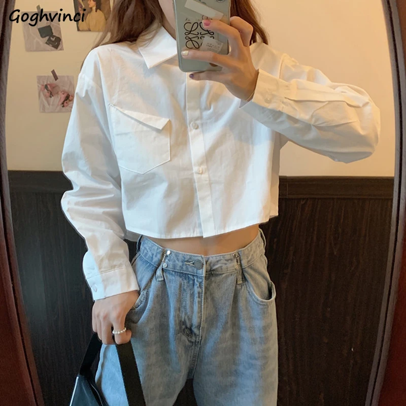Shirts Women White Crop Top Fashion 