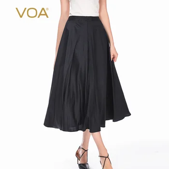 

VOA Silk Twill Jacquard Natural Waist Hidden Zipper Yuke Pleated Expandable All-match Longuette CE16