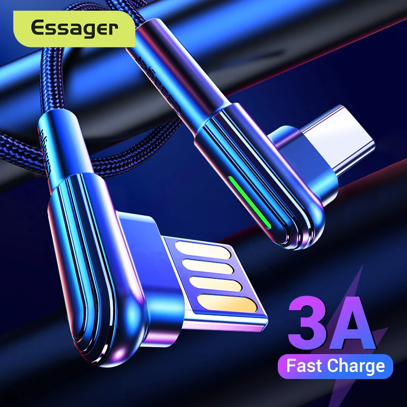 Essager usb type C кабель 3A провод для быстрого заряда шнур 90 градусов USB-C samsung Xiaomi Redmi Note 7 8