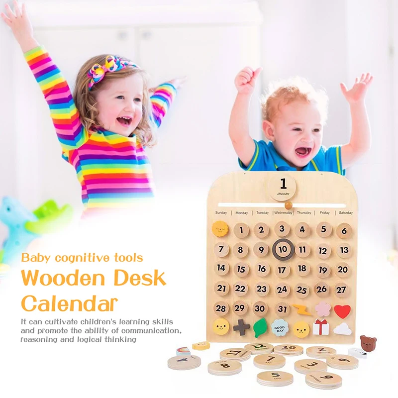 Nordic Wooden Calendar 2022 Early Learning Toys Date Weather Cognitive Art Ornament Wall Hanging Education Toy For Kid Room Gift 2