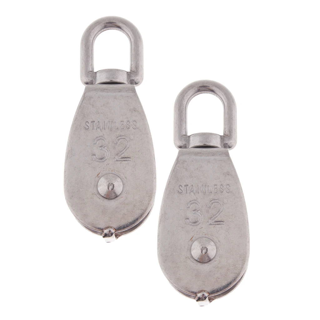 2Pcs 304 Stainless Steel Single Swivel Pulley Block with Swivel Eye M32