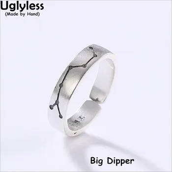 

Uglyless Simple Carved Big Dipper Open Rings for Men Women Unisex Real 99% Fine Silver Astrology Rings Gifts Fine Jewelry R1021